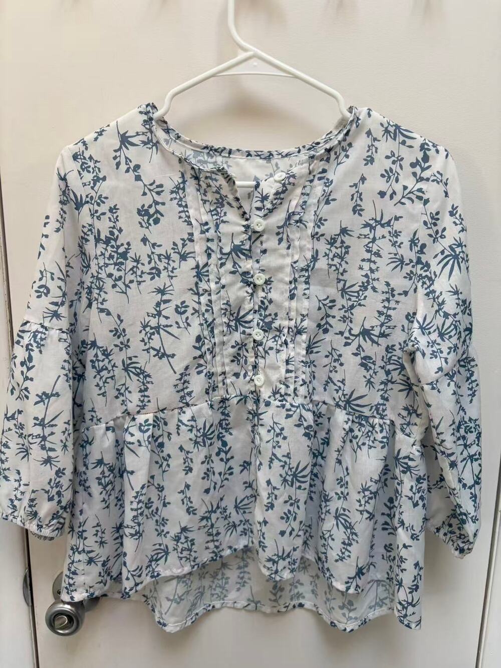 Women Floral Peplum Top Boho Cottagecore Button Front Casual Blouse Size Small